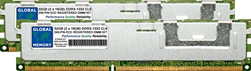 32 GB (2 x 16 GB) DDR3 1333 MHz PC3–10600 240-PIN ECC Registered DIMM (RDIMM) Arbeitsspeicher Kit für Servers/WORKSTATIONS/MAINBOARDS (8 RANK KIT Non-chipkill) von GLOBAL MEMORY