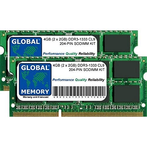 4 GB (2 x 2 GB) DDR3 1333 MHz PC3–10600 204-PIN SODIMM Memory RAM Kit für Laptops/notebooks von GLOBAL MEMORY