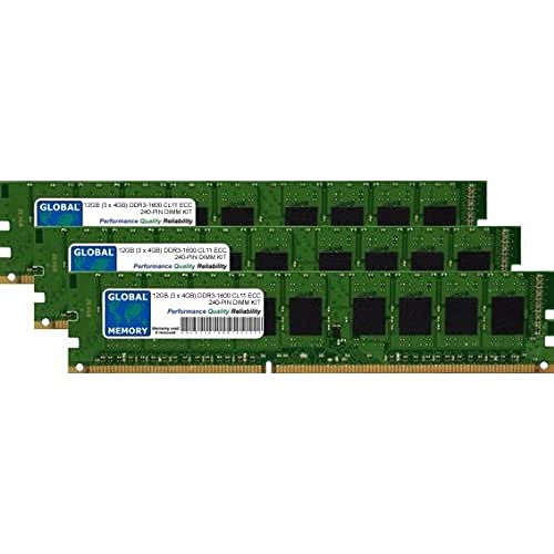 GLOBAL MEMORY 12 GB (3 x 4 GB) 1600 MHz PC3–12800 240-PIN ECC DIMM (UDIMM) Arbeitsspeicher Kit für Servers/WORKSTATIONS/MAINBOARDS von GLOBAL MEMORY