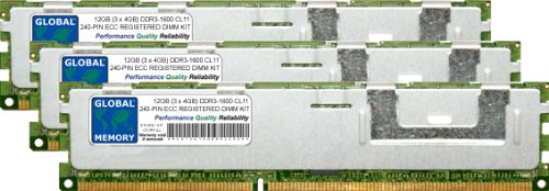 GLOBAL MEMORY 12 GB (3 x 4 GB) DDR3 1600 MHz PC3–12800 240-PIN ECC Registered DIMM (RDIMM) Arbeitsspeicher Kit für Servers/WORKSTATIONS/MAINBOARDS (6 RANK, Kit Chipkill,) von GLOBAL MEMORY