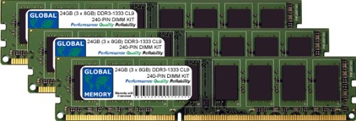GLOBAL MEMORY 24 GB (3 x 8 GB) DDR3 1333 MHz PC3-10600 240-PIN DIMM Arbeitsspeicher für PC Desktops/Motherboards von GLOBAL MEMORY