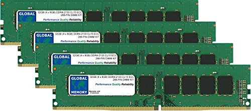 GLOBAL MEMORY 32 GB (4 x 8 GB) DDR4 2133 MHz, PC4–17000 288-pin ECC DIMM (UDIMM) Arbeitsspeicher Kit für Servers/WORKSTATIONS/MAINBOARDS von GLOBAL MEMORY
