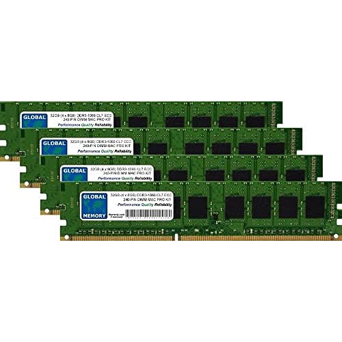 GLOBAL MEMORY 32GB (4 x 8GB) DDR3 1066MHz PC3-8500 240-Pin ECC DIMM (UDIMM) Arbeitsspeicher RAM KIT für Apple Mac Pro (Anfang 2009 - Mitte 2010 - Mitte 2012) von GLOBAL MEMORY