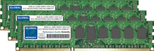 GLOBAL MEMORY 6 GB (3 x 2 GB) DDR3 1333 MHz PC3–10600 240-PIN ECC Registered DIMM (RDIMM) Arbeitsspeicher Kit für Servers/WORKSTATIONS/MAINBOARDS (3 RANK, Kit Chipkill,) von GLOBAL MEMORY