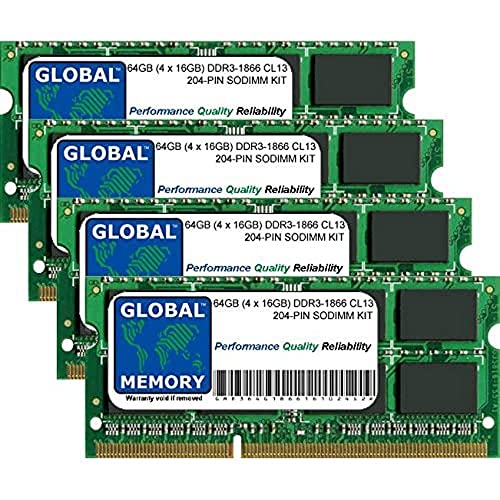 GLOBAL MEMORY 64 GB (4 x 16 GB) DDR3 1866 MHz PC3-14900 204-PIN SODIMM RAM-Kit, kompatibel mit Intel IMAC 27 Zoll Retina 5K (Ende 2015) von GLOBAL MEMORY