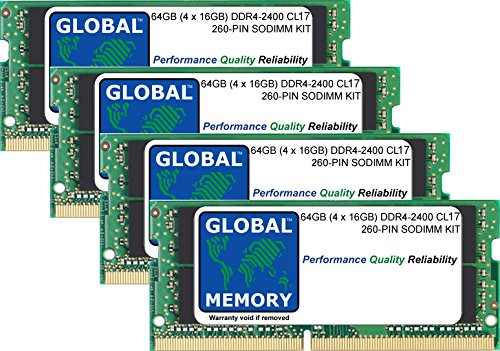 GLOBAL MEMORY 64GB (4 x 16GB) DDR4 2400MHz PC4-19200 260-PIN SODIMM ARBEITSSPEICHER RAM KIT FÜR Intel 27 Zoll Retina 5K IMAC (2017) von GLOBAL MEMORY