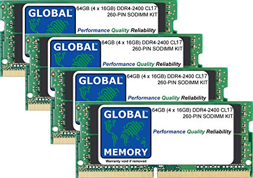 GLOBAL MEMORY 64 GB (4 x 16 GB) DDR4 2400 MHz PC4-19200 260-PIN SODIMM RAM-Kit, kompatibel mit Intel 68,6 cm (27 Zoll) Retina 5K IMAC (2017) von GLOBAL MEMORY