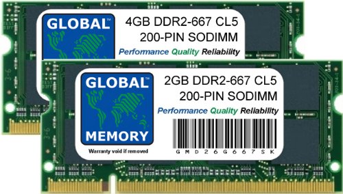 GLOBAL MEMORY 6GB (4GB + 2GB) DDR2 667MHz PC2-5300 200-PIN SODIMM RAM KIT für Intel IMAC (Mitte 2007) von GLOBAL MEMORY