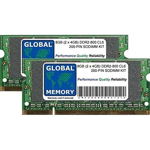 GLOBAL MEMORY 8 GB (2 x 4 GB) DDR2 800 MHz PC2-6400 200-PIN SODIMM RAM-Kit für Laptops/Notebooks von GLOBAL MEMORY