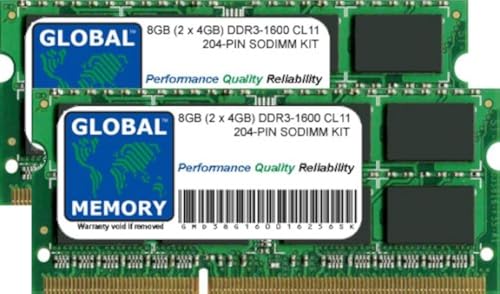 GLOBAL MEMORY 8GB (2 x 4GB) DDR3 1600MHz PC3-12800 204-PIN SODIMM ARBEITSSPEICHER RAM KIT FÜR Intel IMAC (Ende 2012 - Ende 2013) von GLOBAL MEMORY