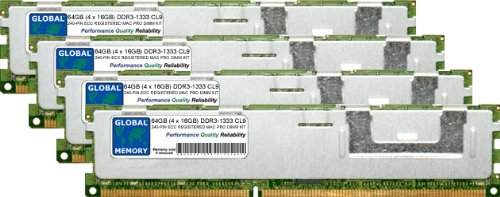 GLOBAL MEMORY Arbeitsspeicher für Apple Mac Pro (Mitte 2010–2012), 64 GB (4 x 16 GB) DDR3 1333 MHz, PC3-10600, 240-polig, ECC-registriert, DIMM (RDIMM) von GLOBAL MEMORY