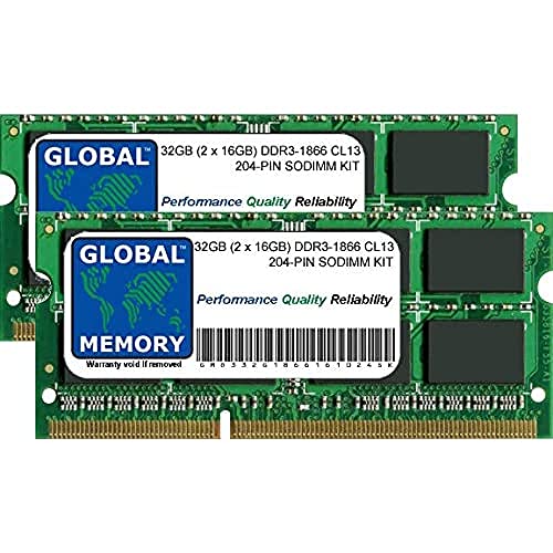 GLOBAL MEMORY Arbeitsspeicher für Intel IMac 68,6 cm (27 Zoll) Retina 5K (Ende 2015) - 32 GB (2 x 16 GB) DDR3, 1866 MHz PC3–14900 204-Pin SODIMM von GLOBAL MEMORY