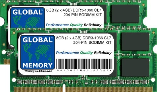 GLOBAL MEMORY Arbeitsspeicher für Laptops/Notebooks (8 GB (2 x 4 GB), DDR3, 1066 MHz, PC3-8500, 204-polig, SODIMM) von GLOBAL MEMORY
