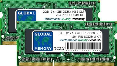 GLOBAL MEMORY RAM KIT (2 x 1 GB) DDR3 1066 MHz PC3-8500 204-PIN SODIMM RAM KIT für Intel IMAC (Anfang/Mitte/Ende 2009 - Mitte 2010) & Intel Mac Mini (Anfang/Mitte/Ende 2009 - Mitte 201010) von GLOBAL MEMORY