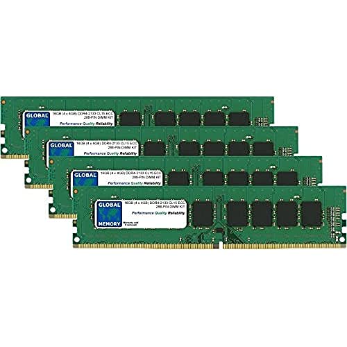 Global Memory 16GB (4X 4GB) DDR4 2133MHz PC4-17000 288pin ECC DIMM (UDIMM) Arbeitsspeicher RAM Kit für Server/Workstations/Motherboards von GLOBAL MEMORY