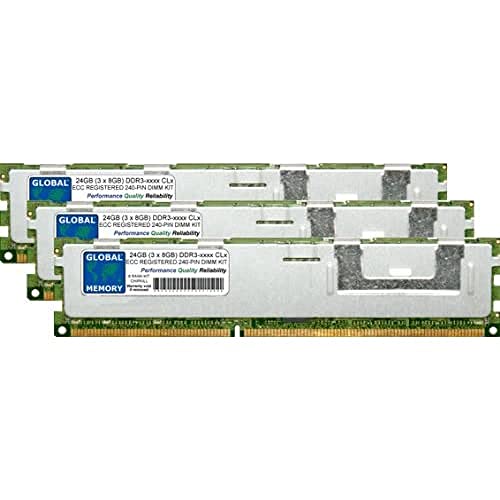 Global Memory 24 GB (3 x 8 GB) DDR3 800/1066/1333/1600/1866 MHz 240-PIN ECC Registered DIMM (RDIMM) Speicher RAM Kit für Server/Workstations/Motherboards (6 Rank Kit Chipkill) von GLOBAL MEMORY