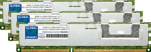 Global Memory 48 GB (3 x 16 GB) DDR3 800/1066/1333/1600/1866 MHz 240-PIN ECC Registered DIMM (RDIMM) Speicher RAM Kit für Server/Workstations/Motherboards (6 Rank Kit Chipkill) von GLOBAL MEMORY