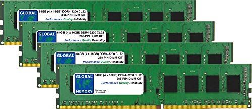 Global Memory 64GB (4 x 16GB) DDR4 3200MHz PC4-25600 288-Pin DIMM Memory RAM Kit für PC Desktop/Motherboards von GLOBAL MEMORY