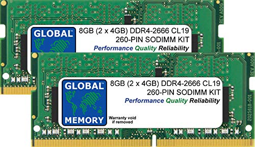 Global Memory 8GB (2 x 4GB) DDR4 2666MHz PC4-21300 260pin SODIMM Arbeitsspeicher für Laptops/Notebooks von GLOBAL MEMORY