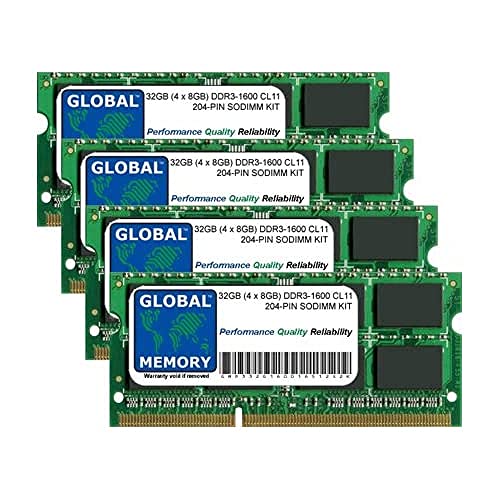 RAM KIT (32 GB (4 x 8 GB) DDR3L 1600 MHz PC3L-12800 204-PIN SODIMM RAM KIT für Intel IMAC 27 Zoll Retina 5K (Ende 2014 - Mitte 2015) von GLOBAL MEMORY