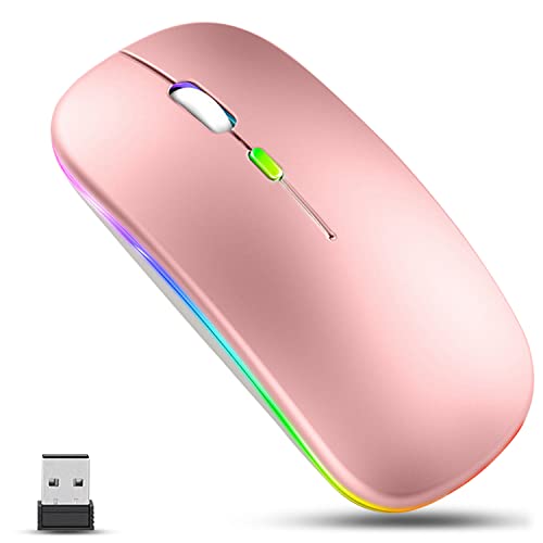 GLOBAL TECH Kabellose Maus, LED Wiederaufladbare Leise schlanke Maus Laptop Wireless Mouse, 2.4G USB Funkmäuse für Laptop, PC, Computer, Mac (Roségold) von GLOBAL TECH
