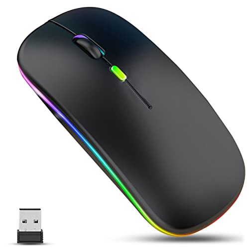 GLOBAL TECH Kabellose Maus, LED Wiederaufladbare Leise schlanke Maus Laptop Wireless Mouse, 2.4G USB Funkmäuse für Laptop, PC, Computer, Mac (Schwarz) von GLOBAL TECH