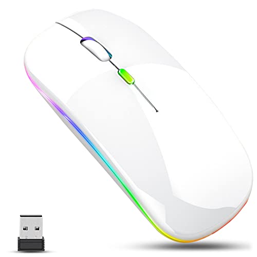 GLOBAL TECH Kabellose Maus, LED Wiederaufladbare Leise schlanke Maus Laptop Wireless Mouse, 2.4G USB Funkmäuse für Laptop, PC, Computer, Mac (Weiß) von GLOBAL TECH