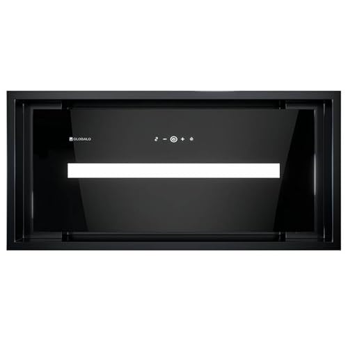 GLOBALO Dunstabzugshaube, Einbauhaube für Küche, Flachlüfter, mit Beleuchtung, Einbaubreite 60 cm, Gehärtetes Glas, PINELIO 60.1 Black, Schwarz [Energieklasse A+] von GLOBALO