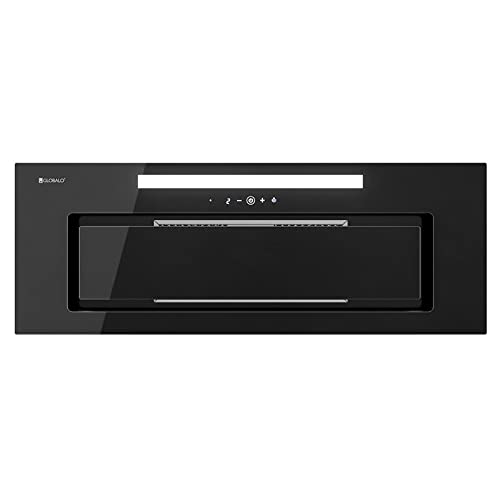 GLOBALO Dunstabzugshaube, Einbauhaube für Küche, Flachlüfter, mit Beleuchtung, Einbaubreite 80 cm, Gehärtetes Glas und Lackierter Stahl, Silentio 80.2 Black, Schwarz von GLOBALO