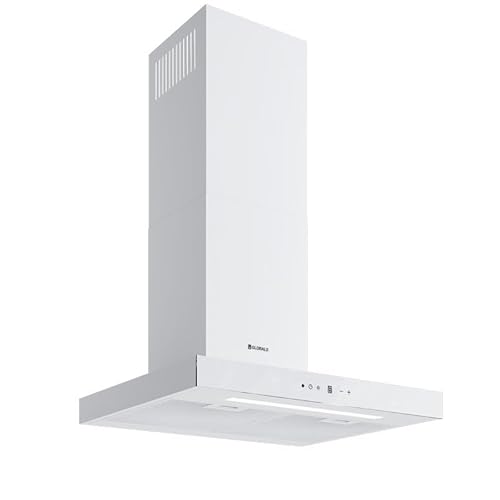 GLOBALO Einbau-Küchenhaube, 60cm Einbauhaube, LED-Beleuchtung, 3 Geschwindigkeitsbereiche, lackierter Stahl, gehärtetes Glas, LONATIO 60.1 White von GLOBALO