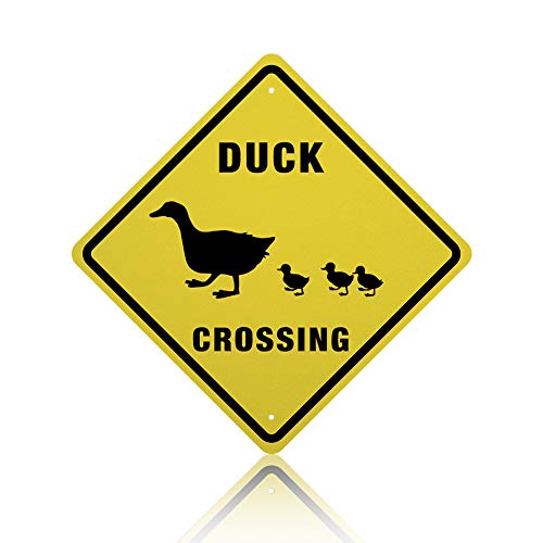 GLOBLELAND 1 Pack Duck Crossing Sign, 10x10 Zoll 40 Mil Aluminium Tier Warnschilder, UV Geschützt Reflektierend Und Wasserdicht, Schwarzer Text Mit Gelbem Hintergrund von GLOBLELAND