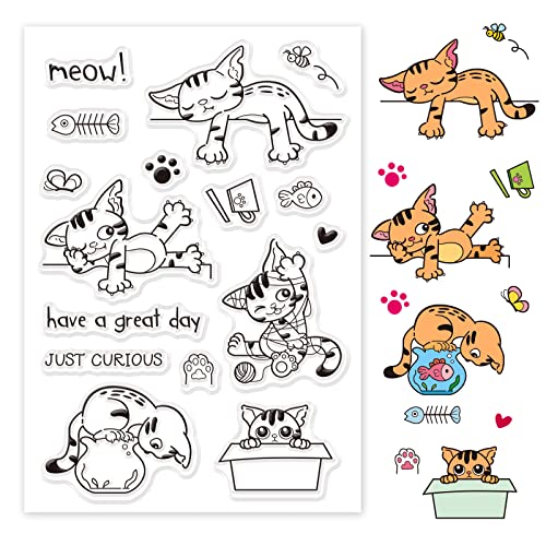 GLOBLELAND Silikonstempel Katze Klare Stempel Katze Transparentes Stempel Siegel Clear Stamps für Kartenherstellung und DIY Scrapbooking Dekor von GLOBLELAND