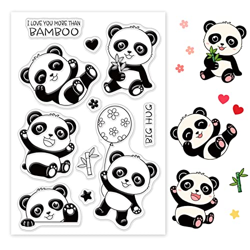 GLOBLELAND Silikonstempel Panda Klare Stempel Panda Transparente Stempel Tiere Clear Stamps für Kartenherstellung und DIY Scrapbooking Dekor von GLOBLELAND