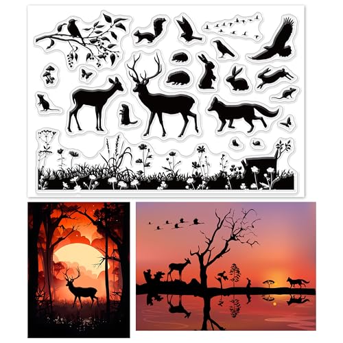 GLOBLELAND Silikonstempel Tiere Klare Stempel Wilde Tiere Transparente Stempel Siegel Clear Stamps für Kartenherstellung und DIY Scrapbooking Dekor von GLOBLELAND