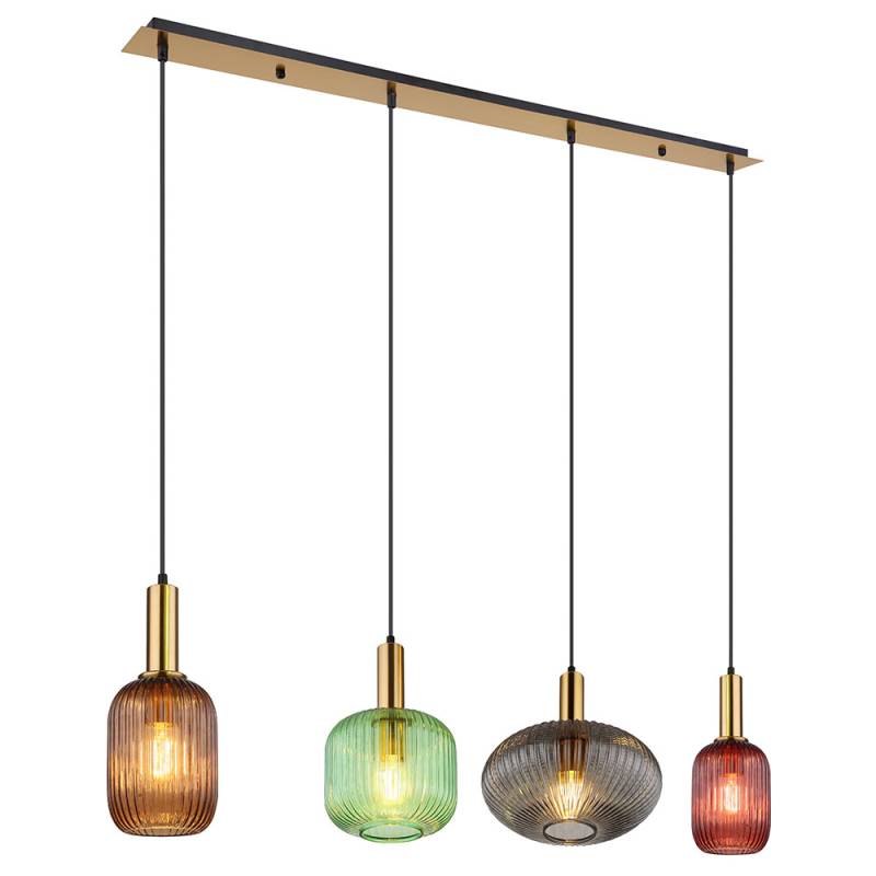 Hängeleuchte, 4-flammig, Metall Glas, messing bunt, H 120 cm von GLOBO LIGHTING