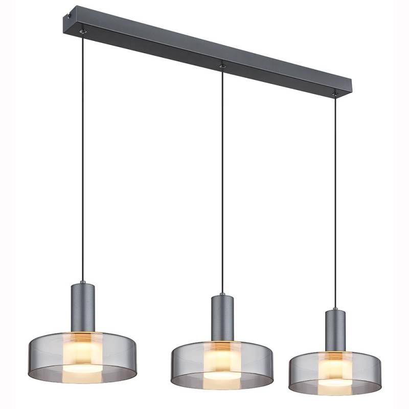 LED Pendelleuchte, Alu, Grau, Glas Rauchfarbe, L 90 cm von GLOBO LIGHTING