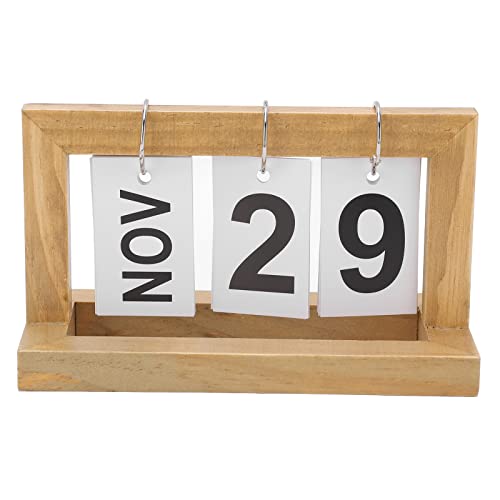 Ewiger Tischkalender aus Holz, Wiederverwendbarer Flipchart, Monat, Datumsanzeige, Tischkalender für die Dekoration Im Home OfficePlanerhüllen & Büroplaner von GLOGLOW