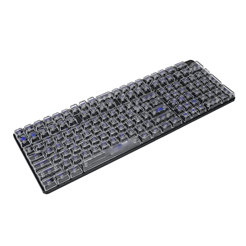 GLOGLOW Mechanische Tastatur-Tastenkappen, 132 Tasten CBSA-Höhe, Transparente Tastaturen, Einfache Einrichtung für 108-Tasten-Tastatur (Weiße Blaue Buchstaben) von GLOGLOW