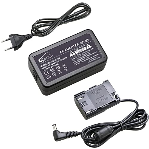 Glorich ACK-E6 Ersatz-AC-Adapter für Digitalkamera Canon EOS 5DS, 5DS R, 5D Mark II, 5D Mark III, 5D Mark IV, 60D, 60Da, 6D, 70D, 7D, 7D Mark II, 80D, 90D, EOS R Voll Decodiert von GLORICH