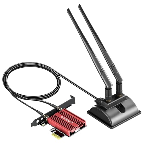 GLOTRENDS WiFi 6E Karte mit 2-Meter Verlängerungsantenne für Desktop PC, Intel AX210 Chip, 802.11ax, Bluetooth 5.3, Unterstützung Windows 11/10/Linux, Unterstützung Intel/AMD Motherboard von GLOTRENDS