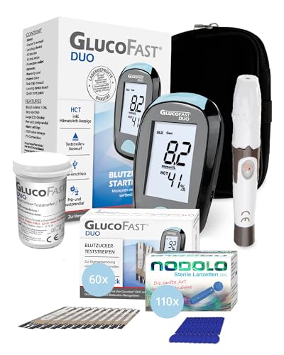GLUCOFAST Duo Blutzuckermessgerät Bundle (mmol/L) – inkl. 50 Teststreifen & 100 Lanzetten | Starter-Set für präzise Diabeteskontrolle | einfach & hygienisch anzuwenden von GLUCOFAST