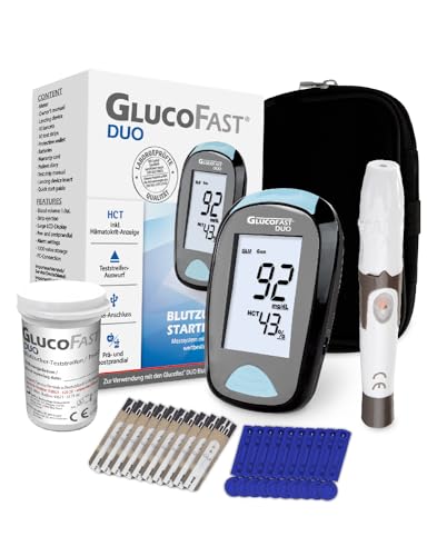 GLUCOFAST Duo Blutzuckermessgerät Starter-Set mit 10x Teststreifen & Lanzetten, Blutzuckermessung in mmol/L, Diabetes Zuckermessgerät mit hoher Genauigkeit von GLUCOFAST