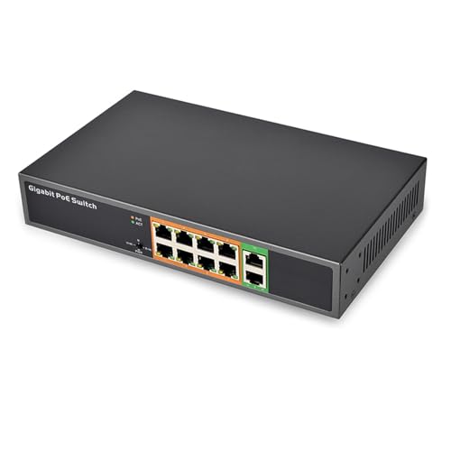 GMBYLBY 10-Port Gigabit Power Over Ethernet Switcher. Einfache Installation Mit Automatischer Erkennung Für Sichere Und Effiziente Netzwerke von GMBYLBY