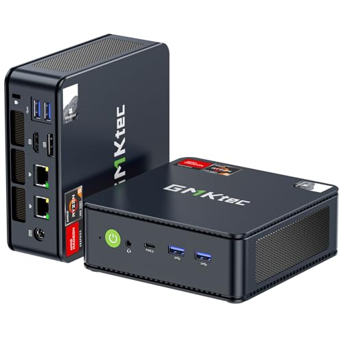 GMKtec Mini-PC Ryzen 6600H, M6 Gaming-Desktop mit Triple-Display-Unterstützung, Dual 2,5G LAN, AMD R5 6600H (6K/12T bis zu 4,50 GHz), 16 GB DDR5 RAM + 512 GB PCIe SSD, WiFi 6E, USB 4.0, BT 5.2, HDMI von GMKtec