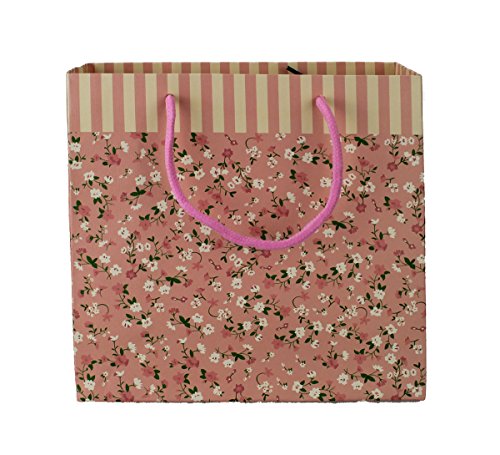 Stabil Geschenktüten 12 Stück Blumen Farbe und Große nach Wahl Geschenktaschen Geschenkbeutel Tüte (15,5 x 14,5 x 7 cm rosa) von GMMH