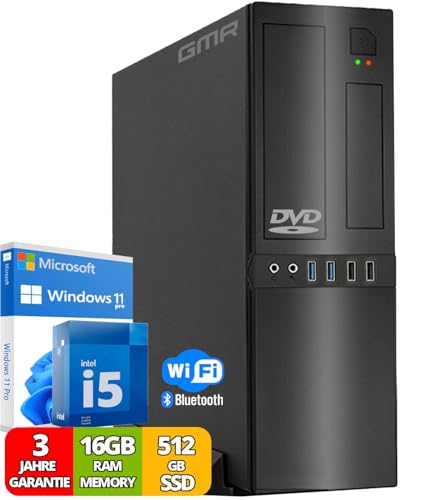 Desktop PC mit Intel i5 4-Thread 3.20 GHz | 16GB DDR3 | 512 GB SSD | DVD±RW | USB3 | WiFi 600 und Bluetooth 5 | Windows 11 Prof. 64-Bit | Business Office Multimedia Computer mit 3 Jahren Garantie! von GMR