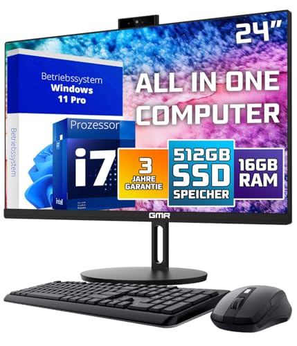 GMR All in One Desktop Computer mit i7 | 24 Zoll Display - Tastatur & Maus | 3 Jahre Garantie | 16 GB RAM | 512GB SSD | USB 3 | Windows 11 PRO | Webcam | WiFi + BT GMR All in One Desktop Computer mit i7 | 24 Zoll Display - Tastatur & Maus | 3 Jahre Garantie | 16 GB RAM | 512GB SSD | USB 3 | Windows 11 PRO | Webcam | WiFi + BT von GMR