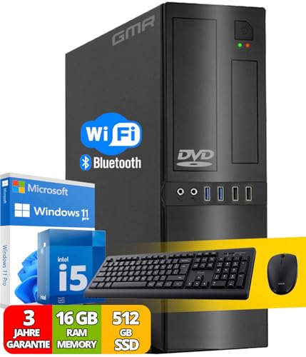 Intel Office PC Komplett mit Tastatur und Maus | Intel i5 | 16 GB RAM | 512 GB SSD | DVD-Brenner | WiFi 600 und Bluetooth 5 | USB3 | Windows 11 Pro | Computer mit 3 Jahren Garantie! von GMR