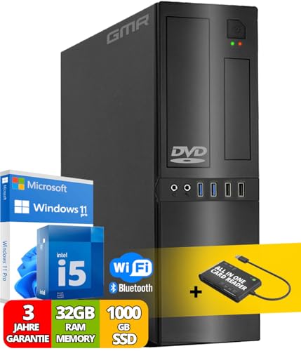 Office PC mit Intel i5 | 3.2GHz | 32 GB RAM | 1000 GB SSD | DVD±RW | Smart ID Card Reader 5-in-1 | WiFi 600 und Bluetooth 5 | USB3 | Windows 11 Pro | Multimedia Computer mit 3 Jahren Garantie! von GMR