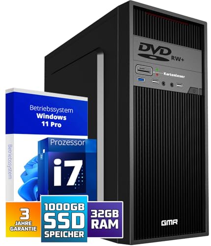 Ultra Intel i7 PC - Schneller Rechner + Computer für Büro & Home Office mit 32GB RAM/Arbeitsspeicher - 1000GB SSD - DVD+RW - USB3.0 - WiFi 600 und Bluetooth 5 - Win 11 Pro Ultra Intel i7 PC - Schneller Rechner + Computer für Büro & Home Office mit 32GB RAM/Arbeitsspeicher - 1000GB SSD - DVD+RW - USB3.0 - WiFi 600 und Bluetooth 5 - Win 11 Pro von GMR